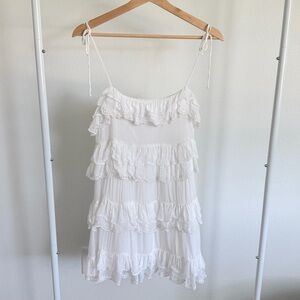 Zara White Short Dress With Ruffles and Embroidery XS 0881/364/250